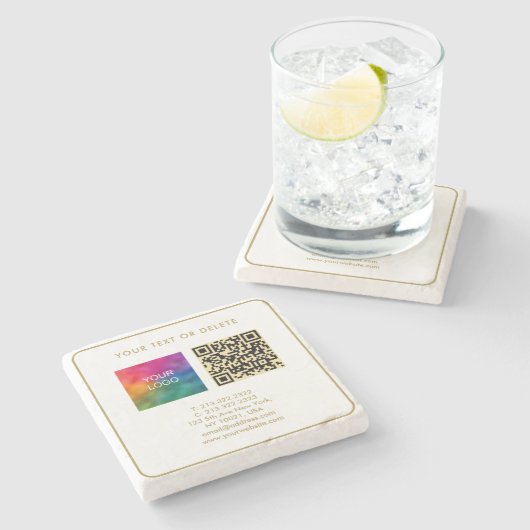 Modern Elegant Template Black Gold QR Code Custom ストーンコースター (横)