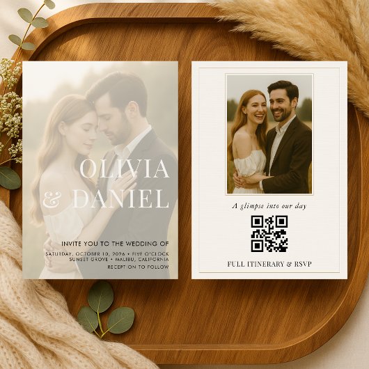 Modern Elegant Transparent Photo QR Code Wedding 招待状
