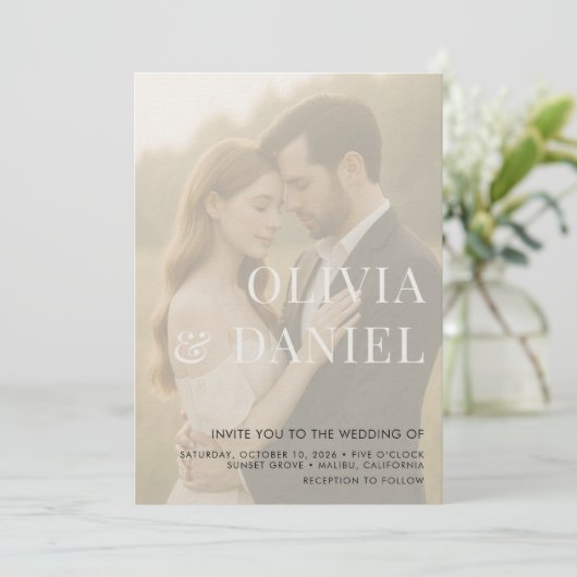 Modern Elegant Transparent Photo Wedding 招待状 (スタンド正面)