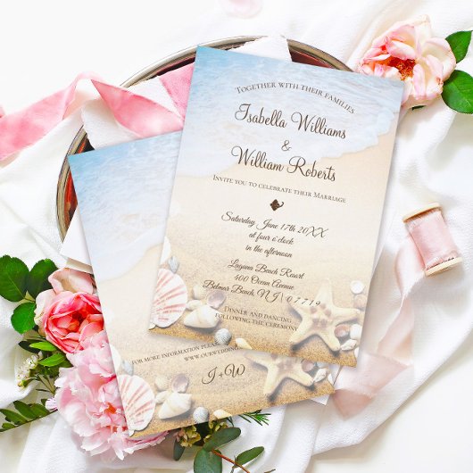 Modern Elegant Tropical Beach Starfish Wedding 招待状