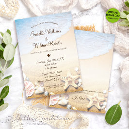 Modern Elegant Tropical Beach Starfish Wedding 招待状