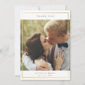 Modern Elegant Typography Gold Frame Wedding Photo サンキューカード (正面)