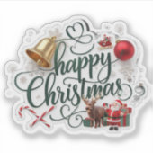 Modern elegant  typography happy christmas  シール (正面)
