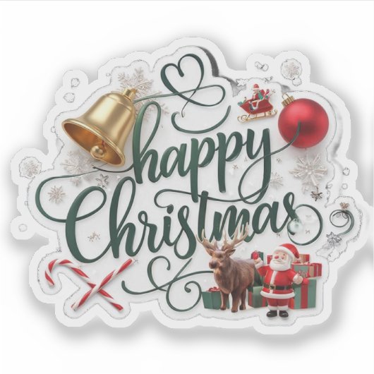 Modern elegant typography happy christmas シール (正面)