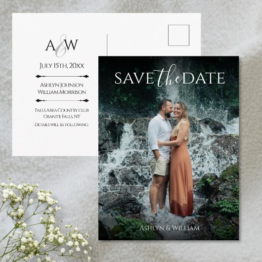 Modern Elegant Typography Photo Save the Date  ポストカード