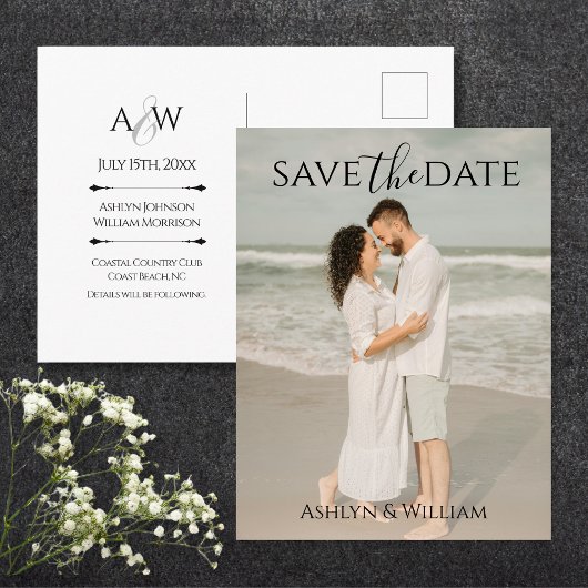 Modern Elegant Typography Photo Save the Date ポストカード
