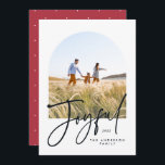 Modern elegant typography red 1 photo Christmas<br><div class="desc">Modern elegant trendy typography red joyful Christmas 1 photo typography holiday card</div>