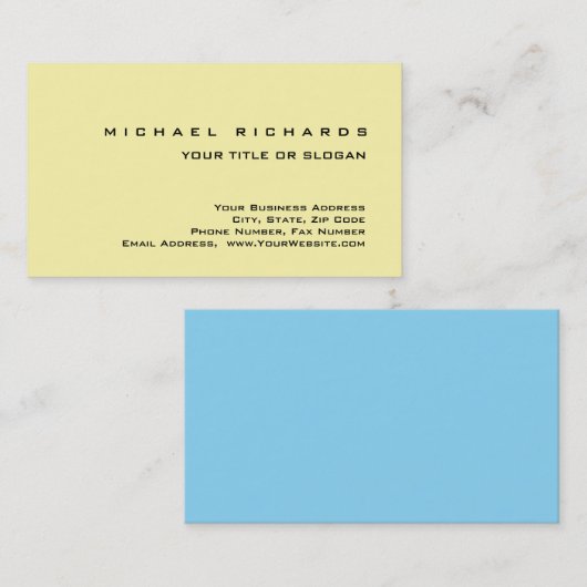 Modern Elegant Unique Plain Yellow Blue 名刺 (正面/裏面)