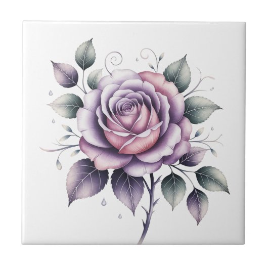 Modern elegant watercolor beautiful lavender rose タイル (正面)