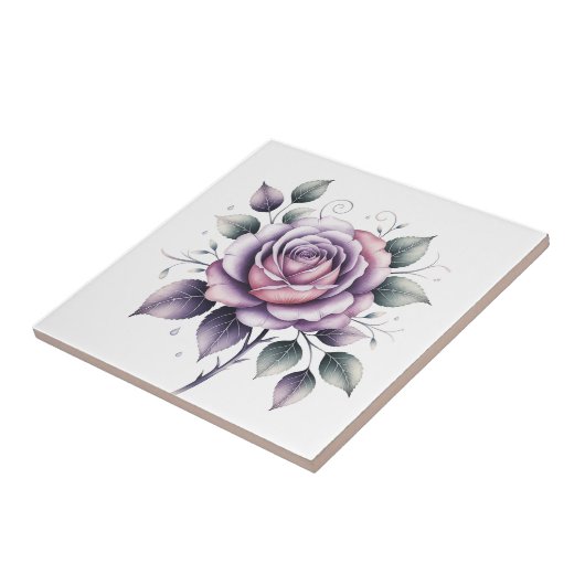 Modern elegant watercolor beautiful lavender rose タイル (側面)