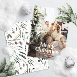 Modern elegant watercolor botanical typography シーズンカード<br><div class="desc">Modern full bleed photo elegant rustic watercolor dried botanical floral muted colors holiday Christmas card. Sage green,  hunter green,  black,  white and brown modern on trend colorway.</div>