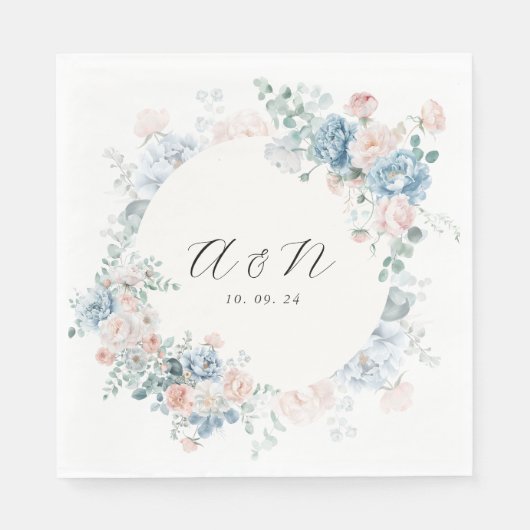 Modern Elegant Watercolor Floral Monogram Wedding スタンダードランチョンナプキン (正面)