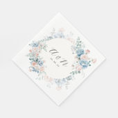Modern Elegant Watercolor Floral Monogram Wedding スタンダードランチョンナプキン (角)