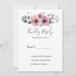 Modern elegant watercolor flowers Wedding RSVP 招待状