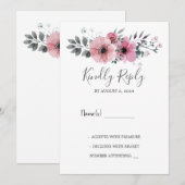 Modern elegant watercolor flowers Wedding RSVP 招待状 (正面/裏面)