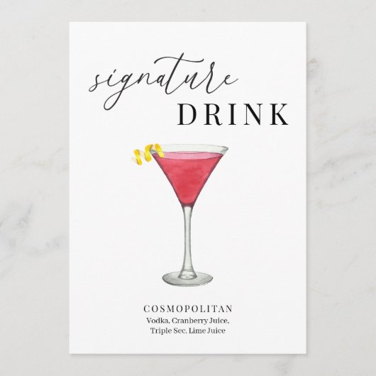 Modern Elegant Watercolor Signature Drink Sign (正面)