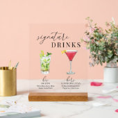 Modern Elegant Watercolor Signature Drinks アクリルサイン (ウェディング)