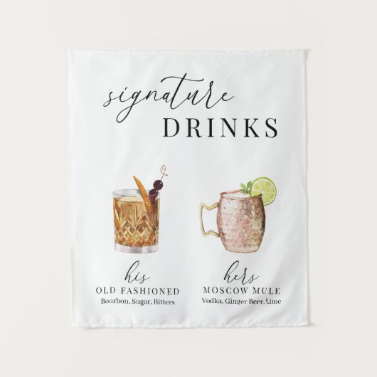 Modern Elegant Watercolor Signature Drinks Sign タペストリー (正面)
