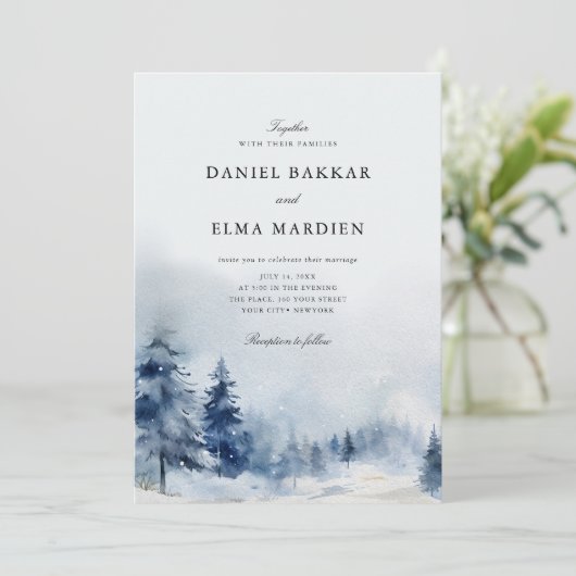 Modern Elegant Watercolor Winter wedding 招待状 (スタンド正面)