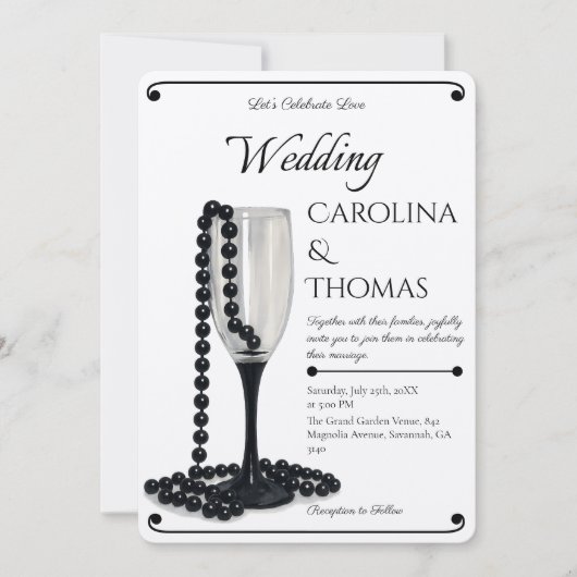Modern Elegant Wedding Invitation Black Pearl 招待状 (正面)