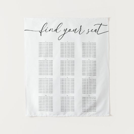 Modern Elegant Wedding Seating Chart for 12 Tables タペストリー (正面)