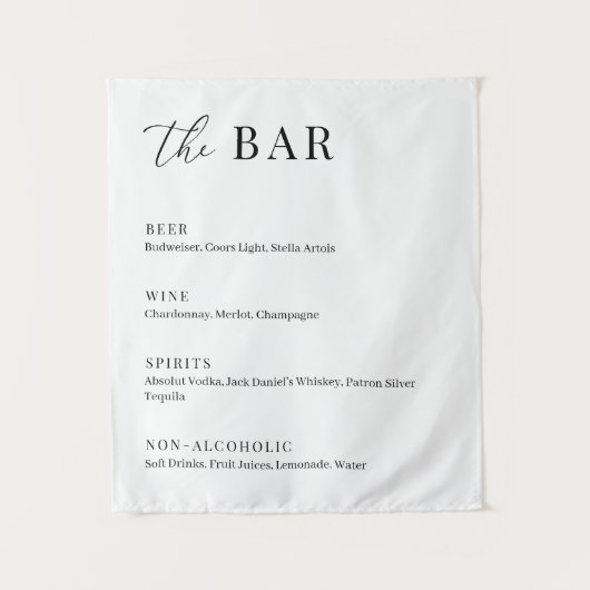 Modern Elegant Wedding The Bar Menu タペストリー (正面)