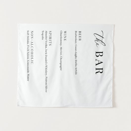 Modern Elegant Wedding The Bar Menu タペストリー (正面(横))