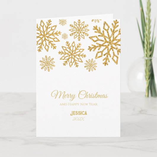 Modern Elegant White and Gold Merry Christmas  カード (正面)