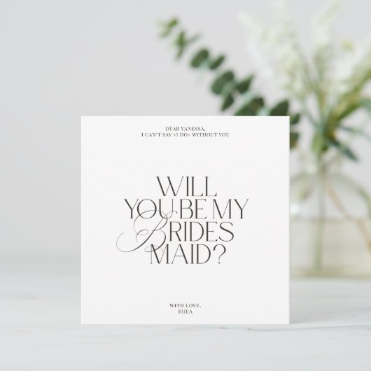 Modern Elegant White Bridesmaid Proposal Card 招待状 (スタンド正面)
