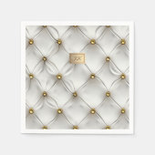 Modern Elegant White Leather Tufted Gold スタンダードカクテルナプキン (正面)