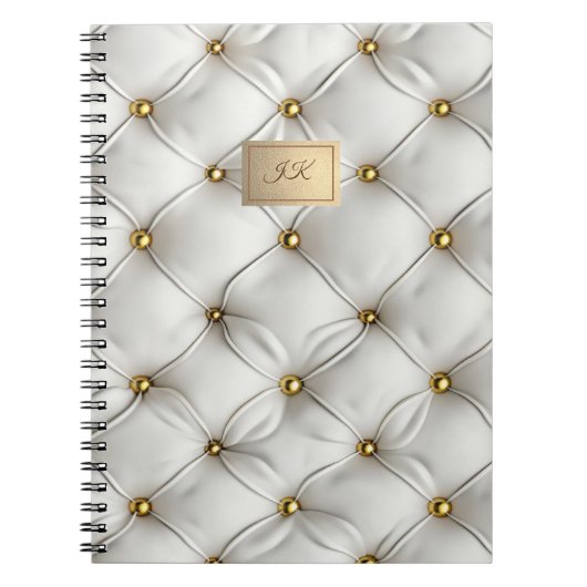 Modern Elegant White Leather Tufted Gold ノートブック (正面)