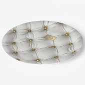 Modern Elegant White Leather Tufted Gold ペーパープレート (アングル)