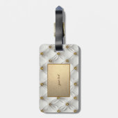 Modern Elegant White Leather Tufted Gold ラゲッジタグ (裏面縦)