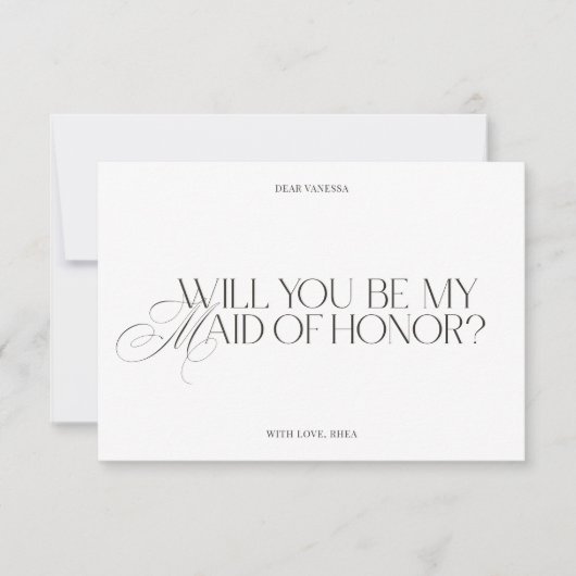 Modern Elegant White Maid of Honor Proposal Card 招待状 (正面)