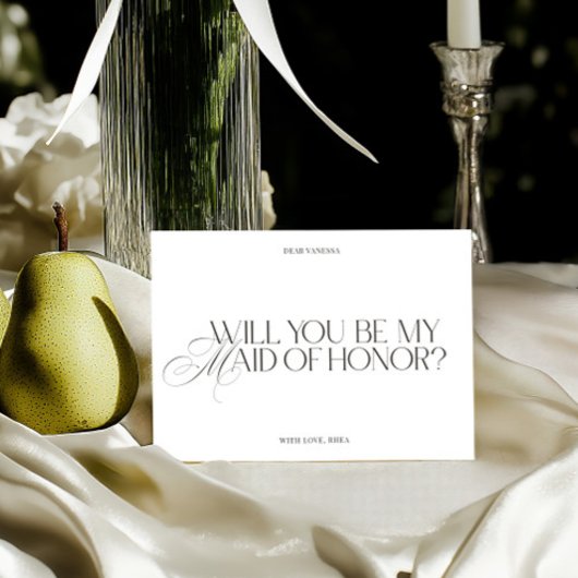 Modern Elegant White Maid of Honor Proposal Card 招待状