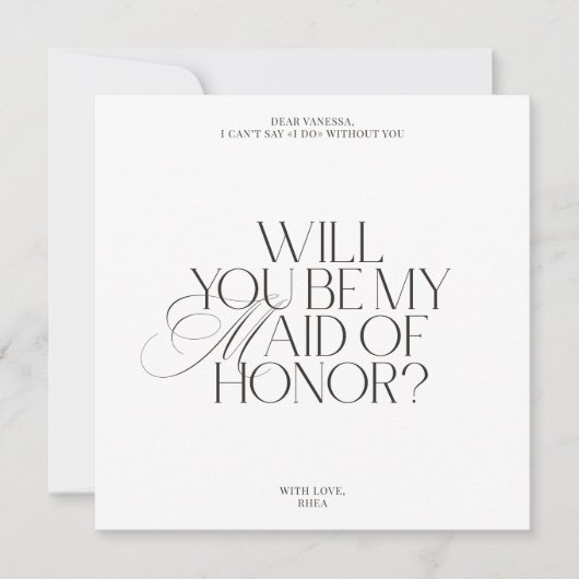 Modern Elegant White Maid of Honor Proposal Card 招待状 (正面)