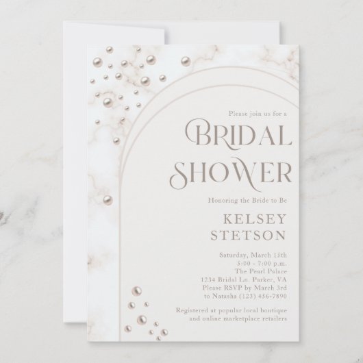 Modern Elegant White Pearls Bridal Shower 招待状 (正面)