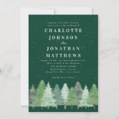 Modern Elegant Winter Woodland Green Wedding 招待状 (正面)