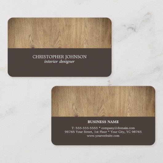 Modern Elegant Wooden Interior Designer 名刺 (正面/裏面)