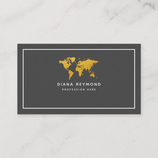 Modern Elegant World Map Dark-Gray 名刺 (正面)