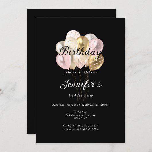 Modern, elegante Luftballon Einladung 招待状 (正面/裏面)