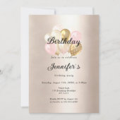 Modern, elegante Luftballon Gold Rosa Einladung 招待状 (正面)