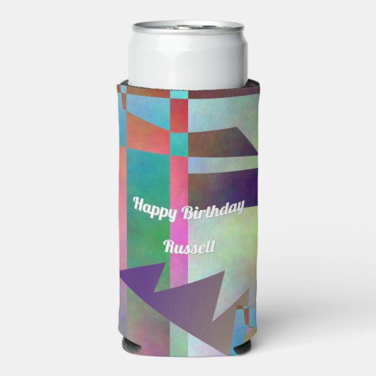 Modern Elemental Pattern Happy Birthday スリム缶クーラー (Seltzer正面)