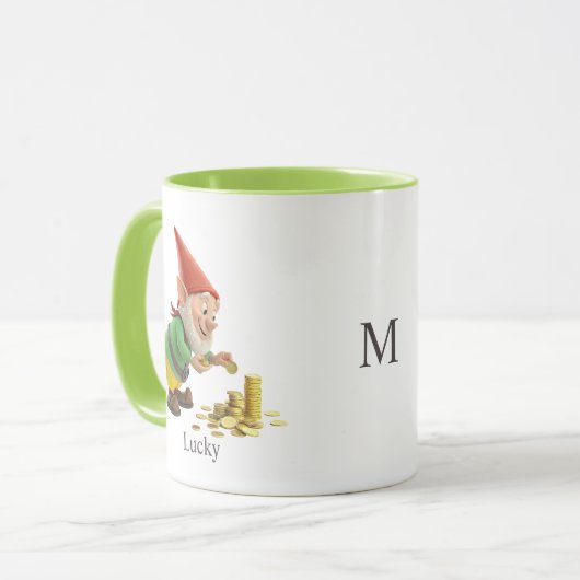 Modern Elf with Gold Coins, Calligraphy & Monogram マグカップ (正面左)