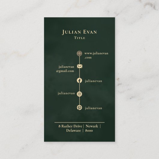 Modern Emerald Dark Green Luxe Monogram 名刺 (裏面)