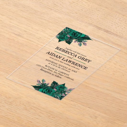 Modern Emerald Floral Garden Wedding Invitation アクリル招待状 (レイダウン)