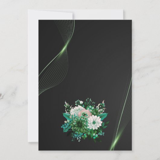 Modern Emerald Floral Garden Wedding Invitation 招待状 (裏面)