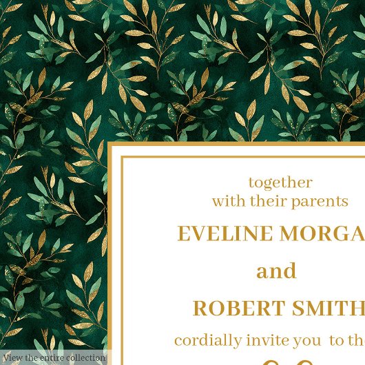 Modern Emerald Gold Greenery Wedding Invitation 招待状