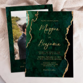Modern Emerald Green Agate Script Photo Wedding 招待状