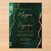 Modern Emerald Green Agate Script Wedding アクリル招待状 (正面)